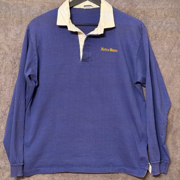 R.C Sportswear Tops - Notre Dame 80s Vintage Long Sleeve Rugby Shirt